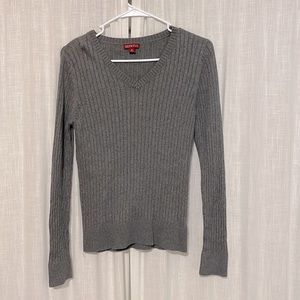 Women’s Lightweight Gray Cable Knit V-Neck Sweater Medium